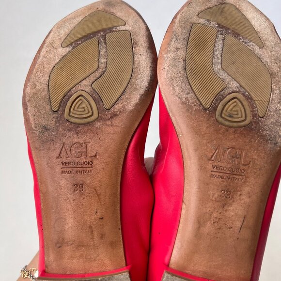 AGL pointed cap toes Red Leather Flats – Women’s Size 39 - Picture 7 of 7